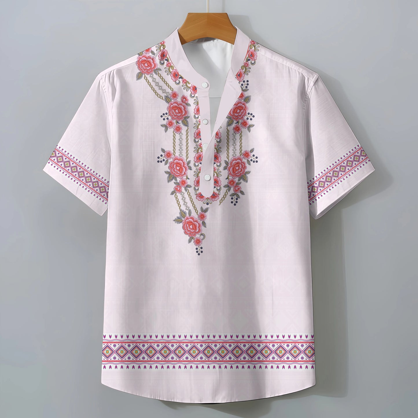 Men's Retro Exotic Ethnic Print Oversized Short Sleeve Shirt Casual Loose Summer Top Comfortable Fashionable Clothing Tee