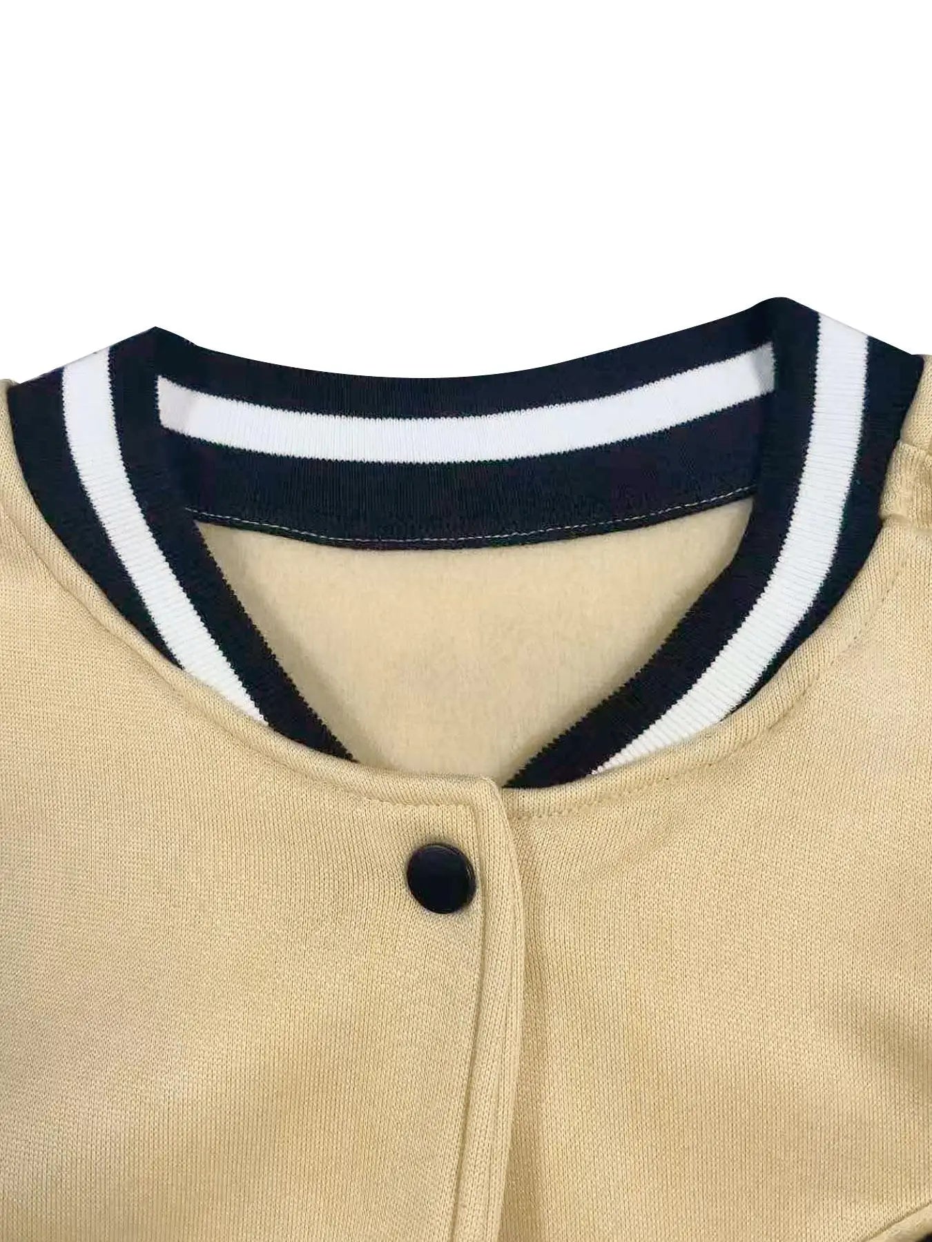 Plus Colorblock Letter Print Button Front Drop Shoulder Midi Varsity Jacket, Casual Contrast Binding Long Sleeve Baseball Collar