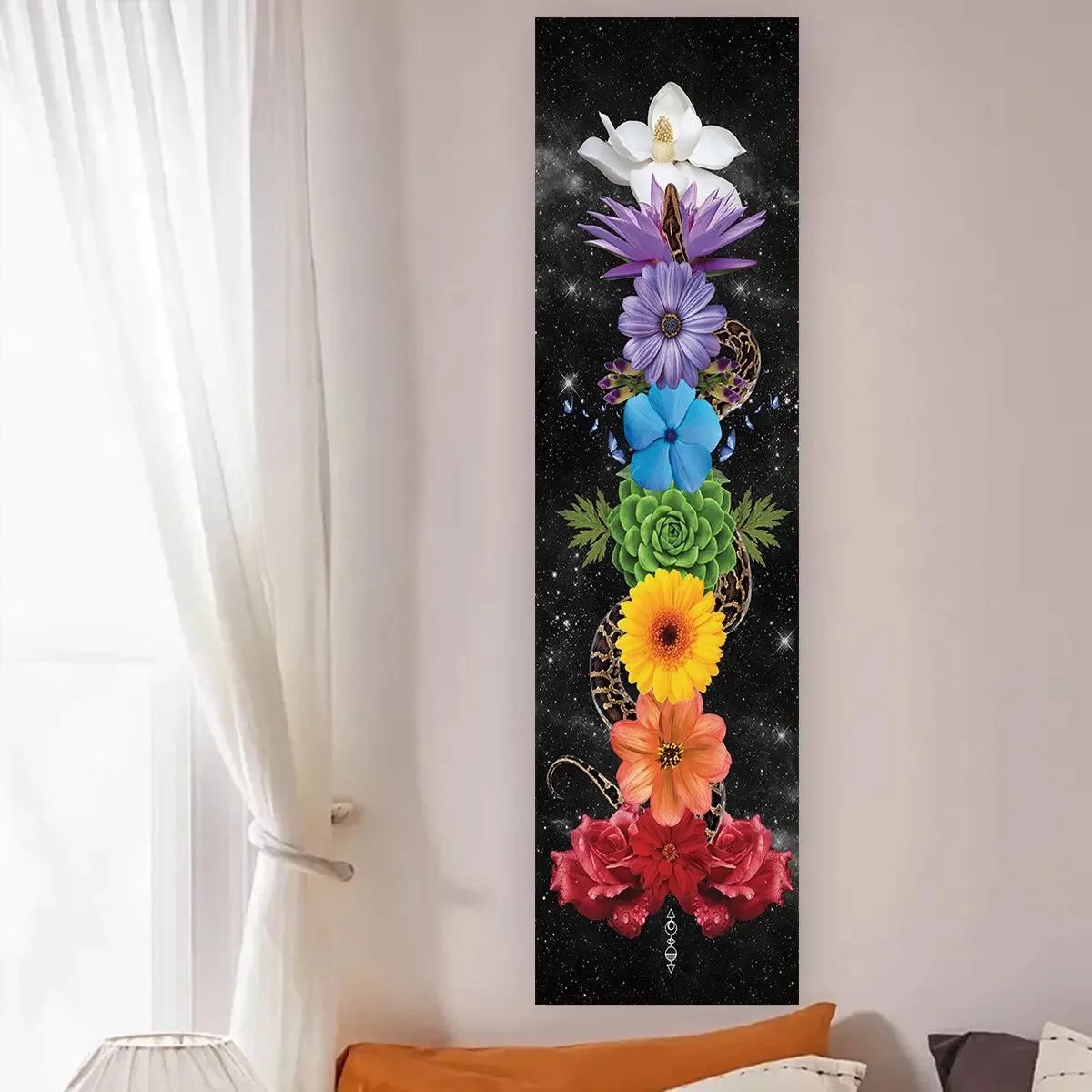 Colorful Chakra Wall Tapestry Yoga Meditation Wall Hanging for Bedroom Home Decor Black Wall Art Decor with Spiritual Energy