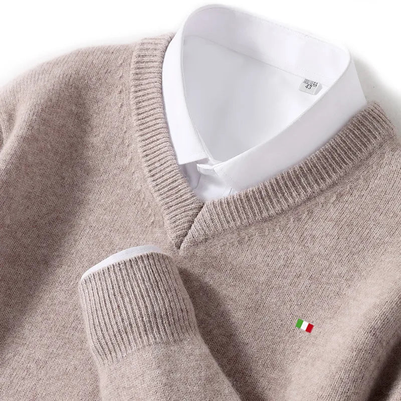 Men's Cashmere Warm Pullovers Sweater V Neck Knit Autumn Winter Fit Tops Male Wool Knitwear Jumpers Bottoming shirt Plus Size