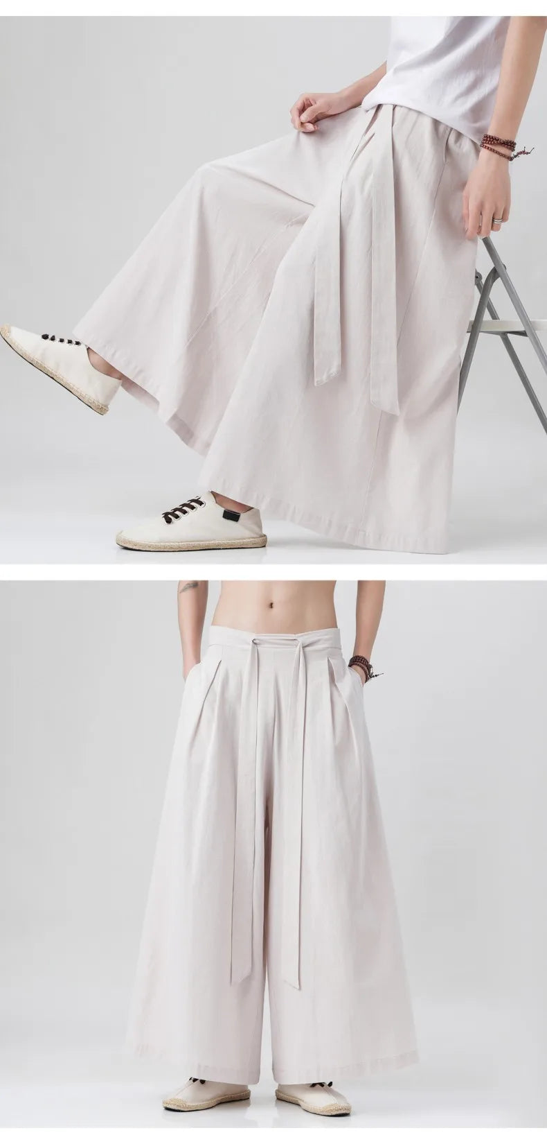Harajuku Linen Cotton Linen Pants Man Japanese Kimono Pants Male Streetwear Summer Retro Wide-Leg Trousers