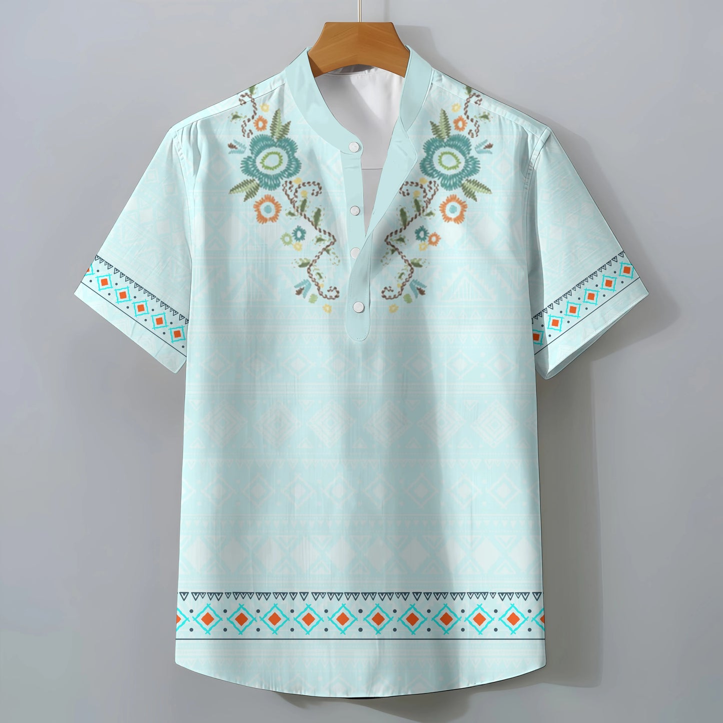 Men's Retro Exotic Ethnic Print Oversized Short Sleeve Shirt Casual Loose Summer Top Comfortable Fashionable Clothing Tee