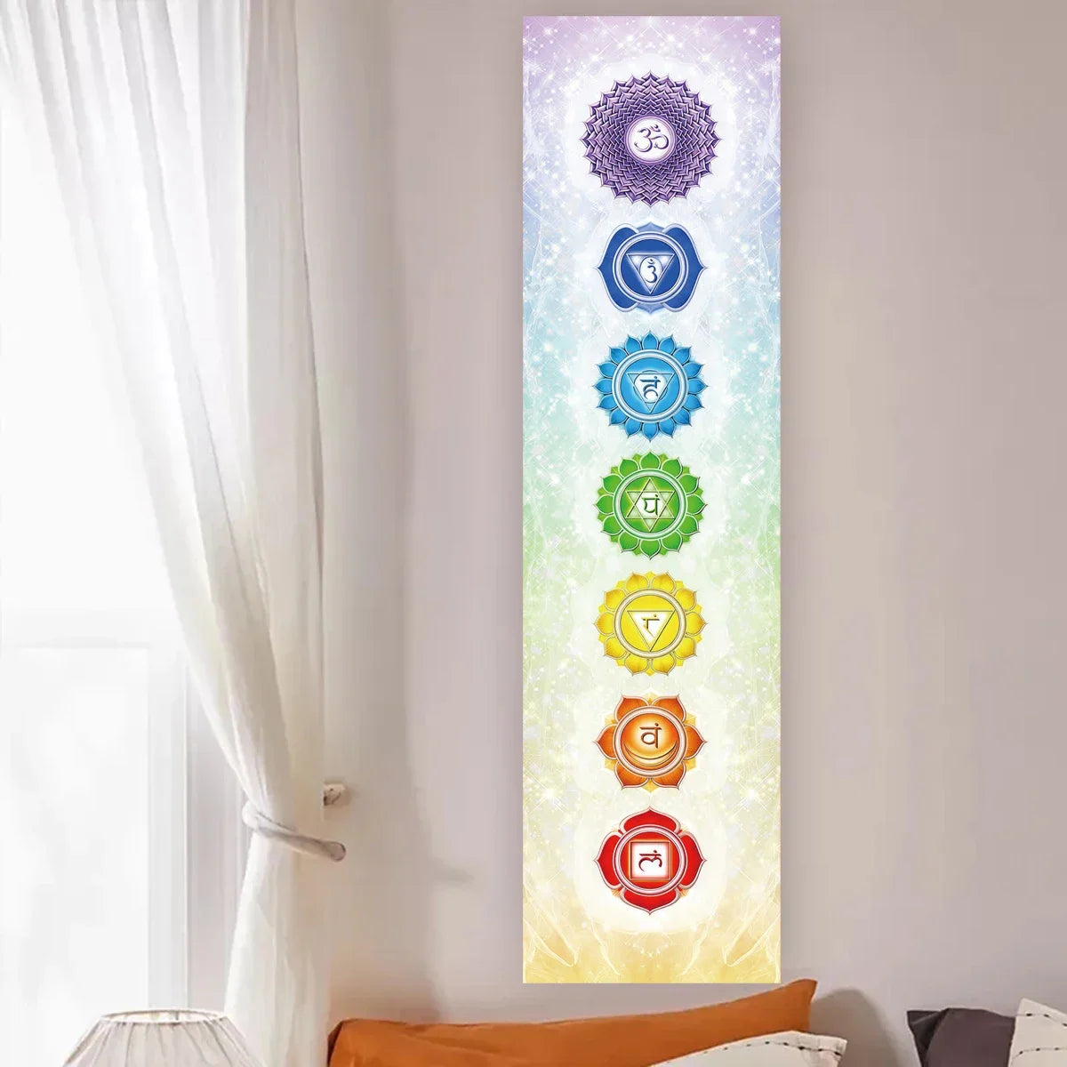Colorful Chakra Wall Tapestry Yoga Meditation Wall Hanging for Bedroom Home Decor Black Wall Art Decor with Spiritual Energy