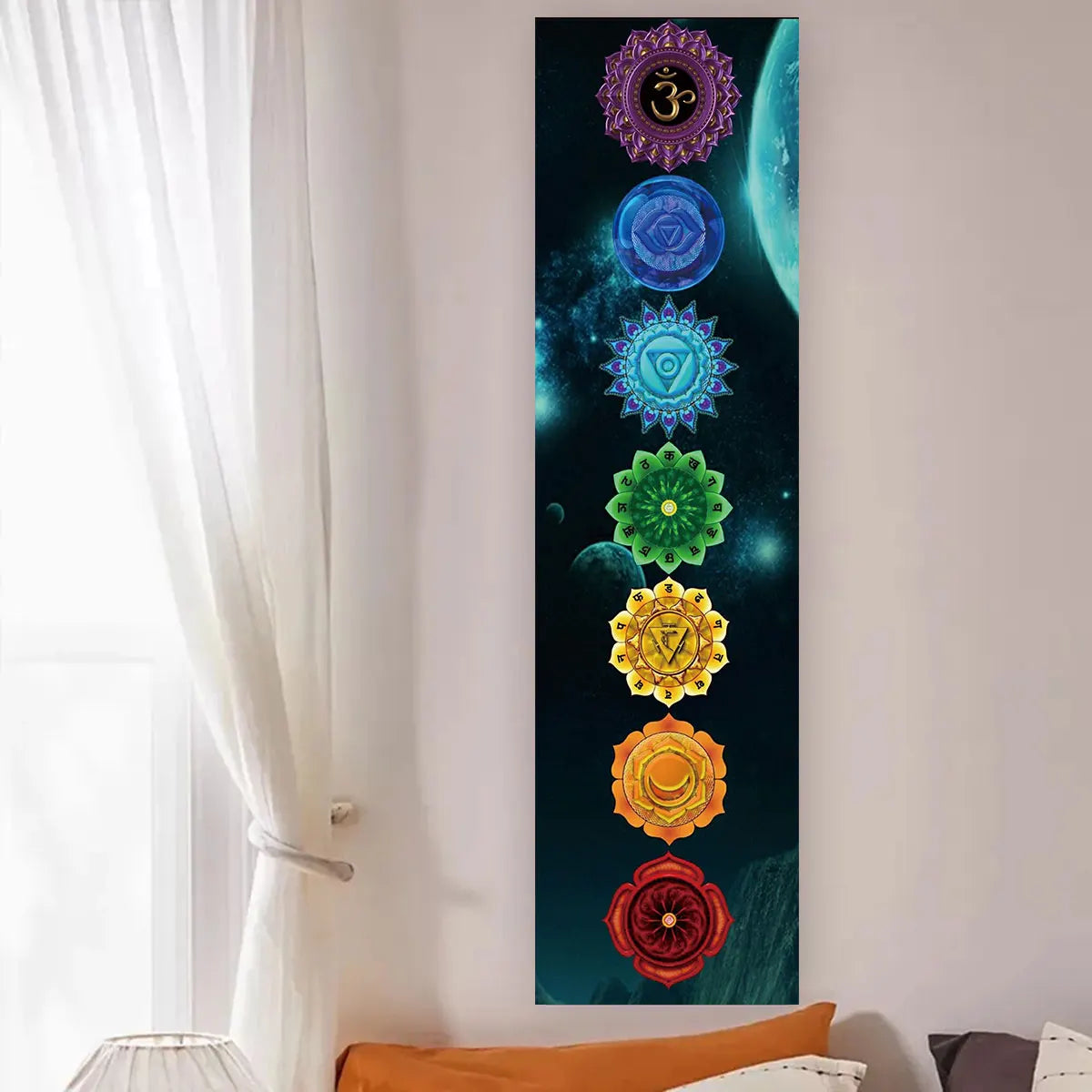 Colorful Chakra Wall Tapestry Yoga Meditation Wall Hanging for Bedroom Home Decor Black Wall Art Decor with Spiritual Energy