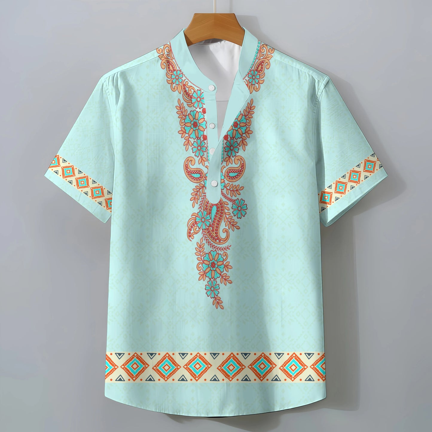 Men's Retro Exotic Ethnic Print Oversized Short Sleeve Shirt Casual Loose Summer Top Comfortable Fashionable Clothing Tee