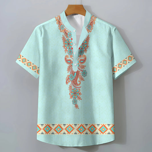 Men's Retro Exotic Ethnic Print Oversized Short Sleeve Shirt Casual Loose Summer Top Comfortable Fashionable Clothing Tee