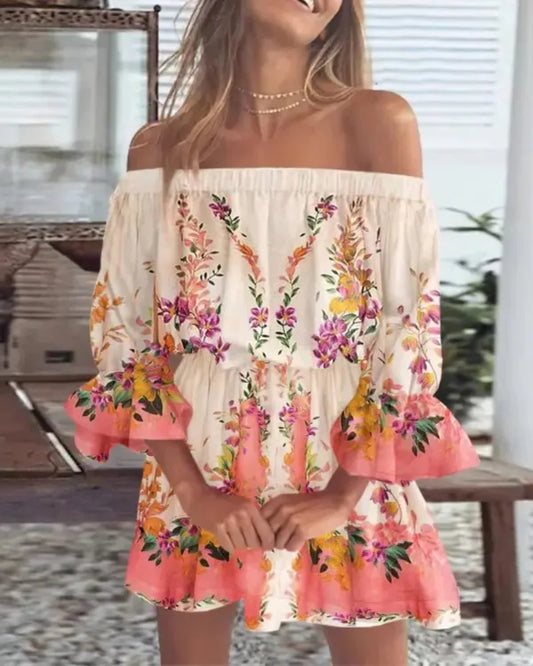 Women Sexy Top Summer Off Shoulder Floral Blouses Women Boho Casual Backless Blouse Female Holiday Slash Neck Tops Clothing