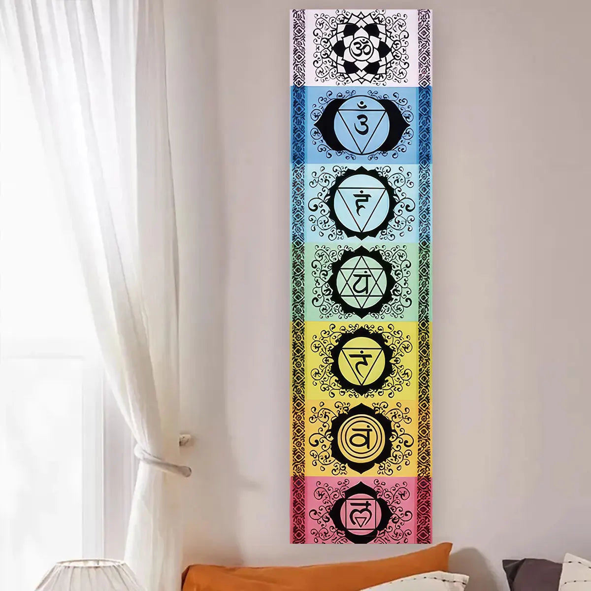 Colorful Chakra Wall Tapestry Yoga Meditation Wall Hanging for Bedroom Home Decor Black Wall Art Decor with Spiritual Energy