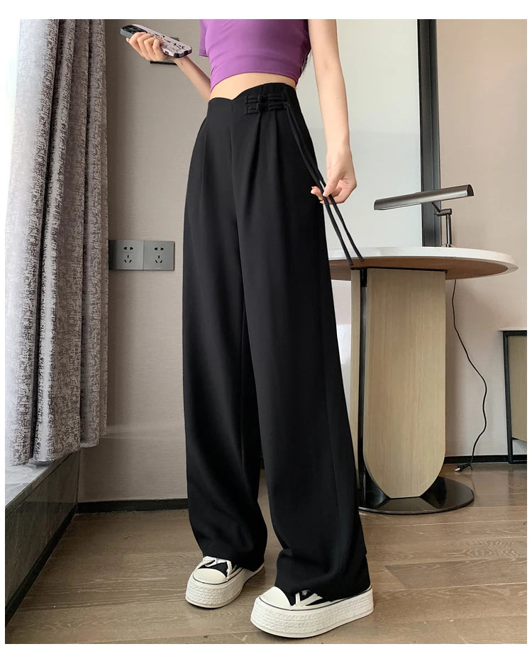 New Linen High Waist Suit Wide Leg Women's Full Pants Spring Summer Female Elegant Minimalism Straight Loose Trousers