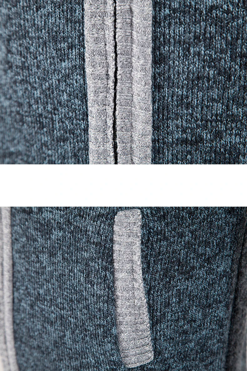 Autumn Winter Male Sweater Coat Knit Jumpers Fleece Warm Jacket Korean Mock Collar Patchworked Zip Windbreaker Men's Overcoat