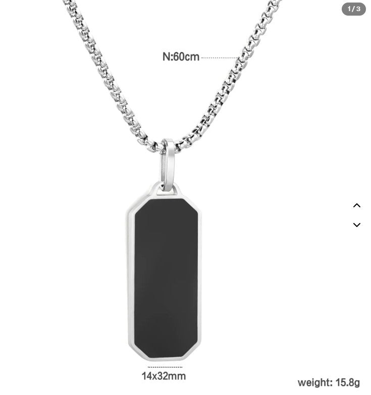 Black Rectangle Pendant Necklace — Unisex Box Chain