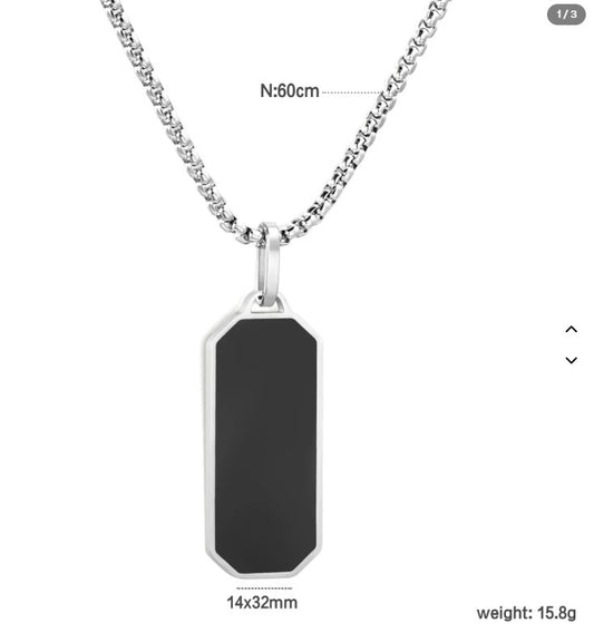 Black Rectangle Pendant Necklace — Unisex Box Chain
