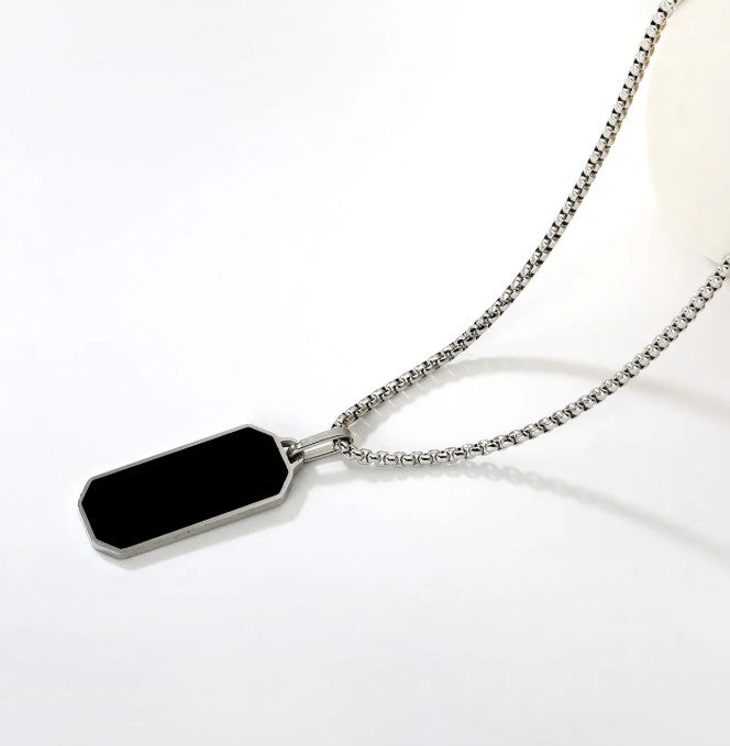 Black Rectangle Pendant Necklace — Unisex Box Chain