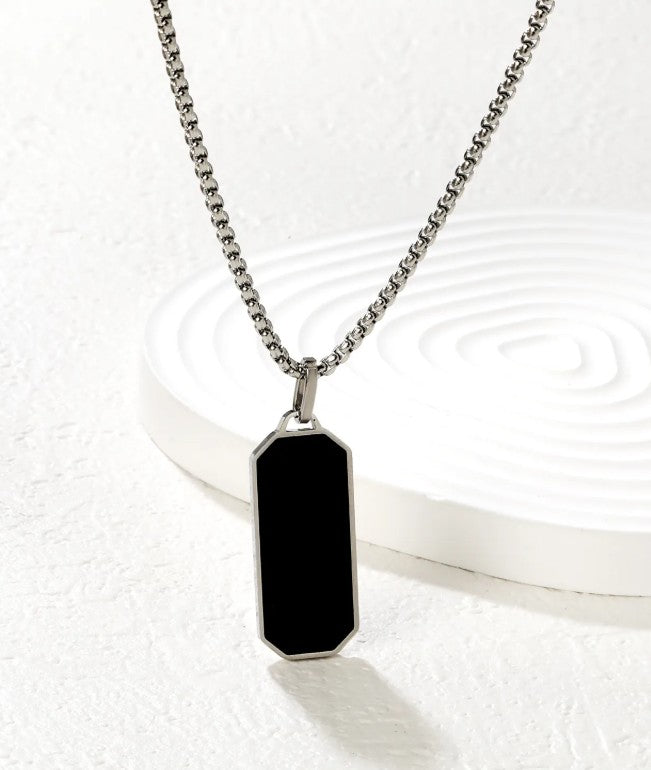 Black Rectangle Pendant Necklace — Unisex Box Chain