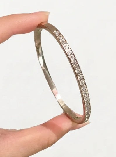 Pavé Rhinestone Bangle — Gold or Silver Crystal Cuff