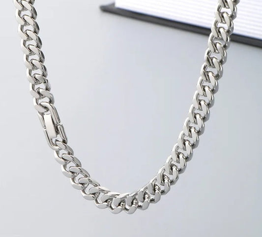 Silver 304 Stainless Steel Cuban Link Chain Necklace – Unisex Polished Curb Chain