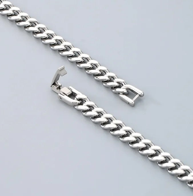 Silver 304 Stainless Steel Cuban Link Chain Necklace – Unisex Polished Curb Chain