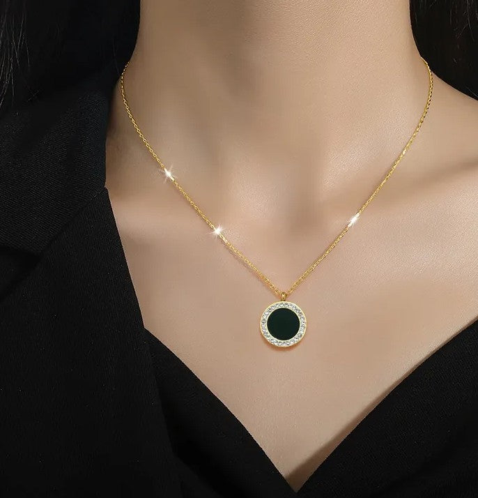 Round Black Agate Pendant Necklace