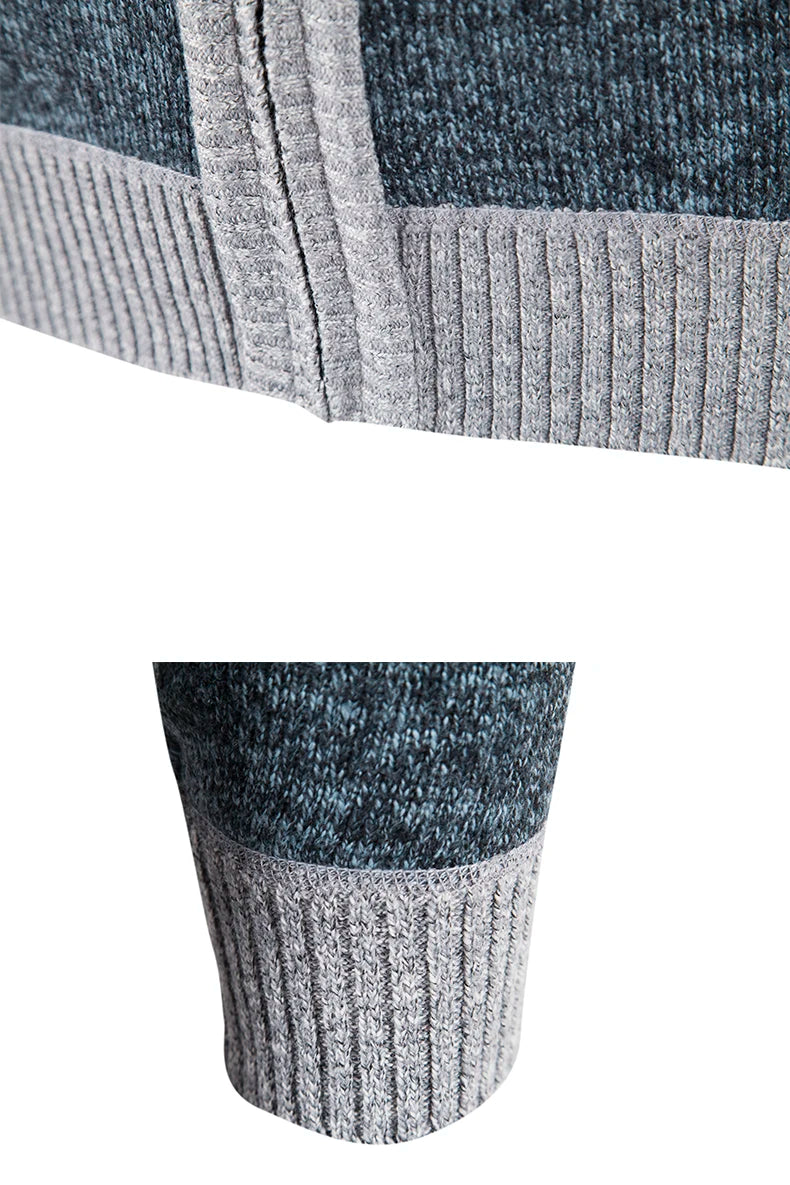 Autumn Winter Male Sweater Coat Knit Jumpers Fleece Warm Jacket Korean Mock Collar Patchworked Zip Windbreaker Men's Overcoat