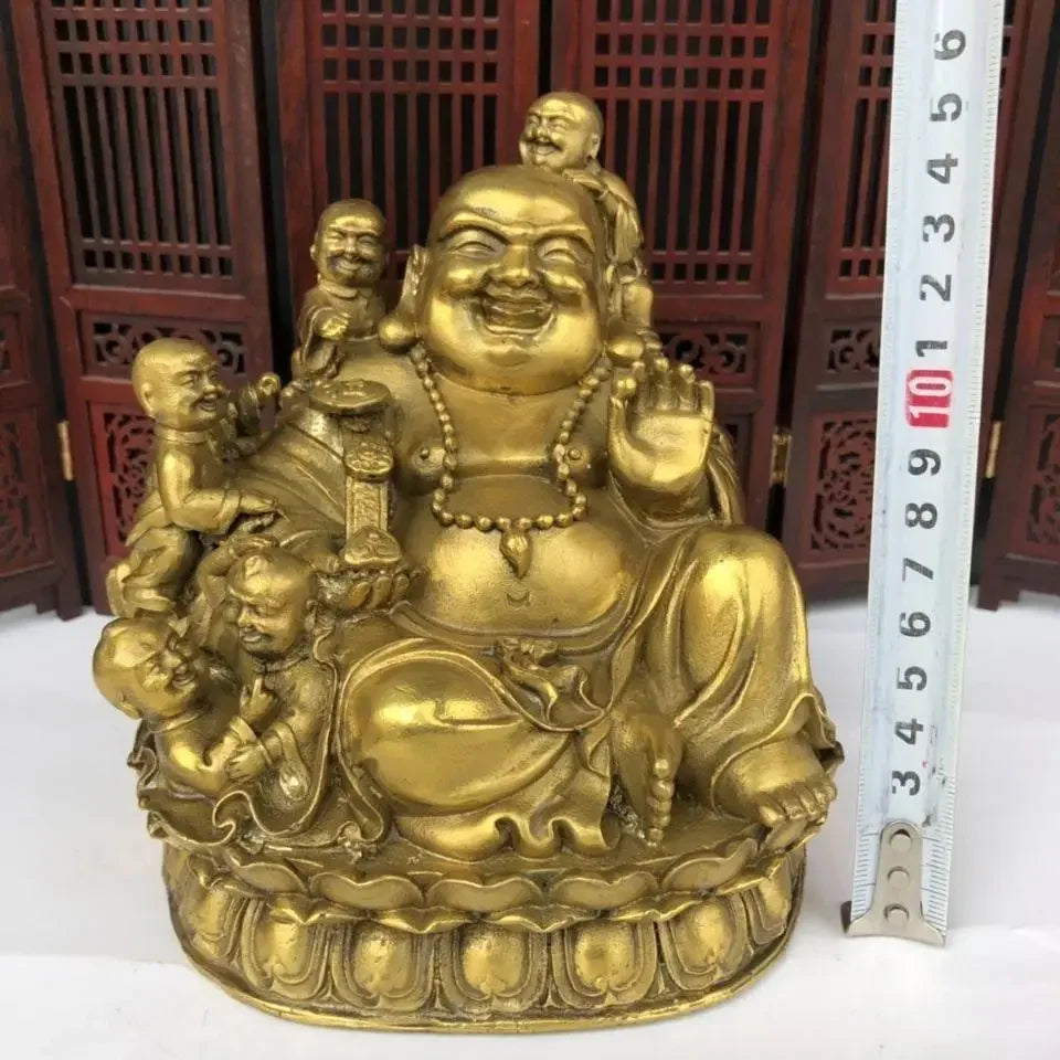 Pure Brass Copper Maitreya Car Buddha figure, good luck and  Metal Gold Coin Buddha Statue Home Decoration Ornament Craft Gift