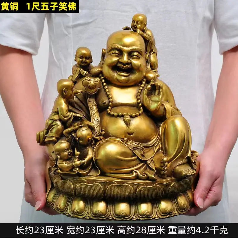 Pure Brass Copper Maitreya Car Buddha figure, good luck and  Metal Gold Coin Buddha Statue Home Decoration Ornament Craft Gift