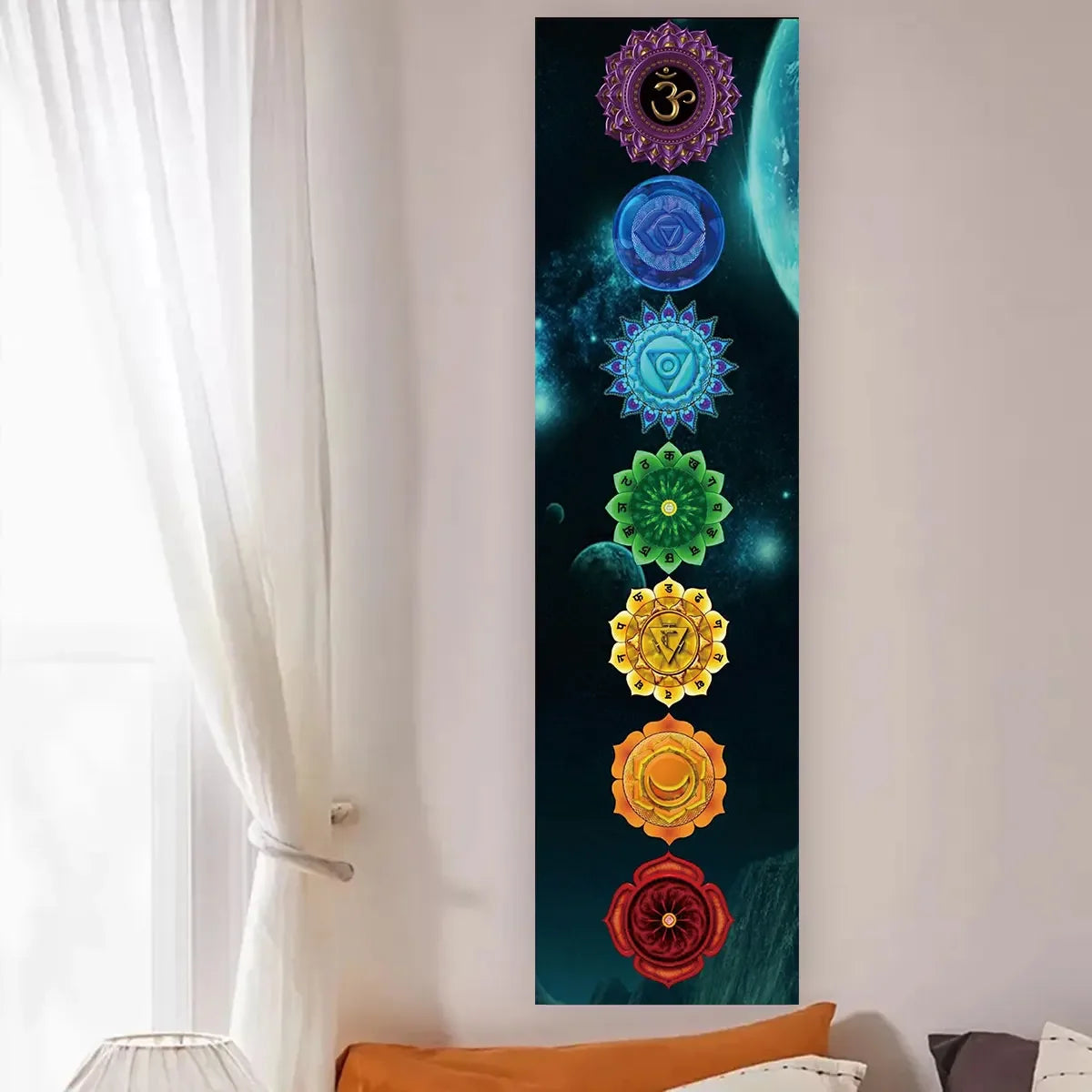 Colorful Chakra Wall Tapestry Yoga Meditation Wall Hanging for Bedroom Home Decor Black Wall Art Decor with Spiritual Energy