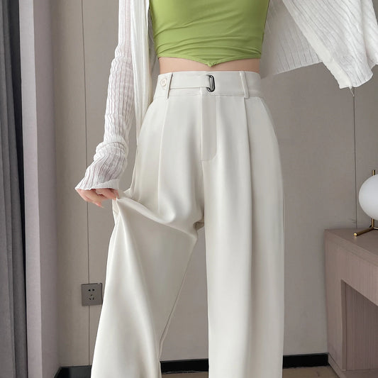 Summer Women's Casual Pants Wide Leg Pants Elegant Office Lady High Waist Loose Trousers Female