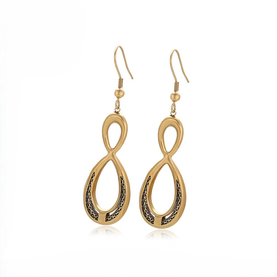 Serenity Antique Gold Infinity Drop Earrings | Textured Mesh Geometric Teardrop Dangle Earrings