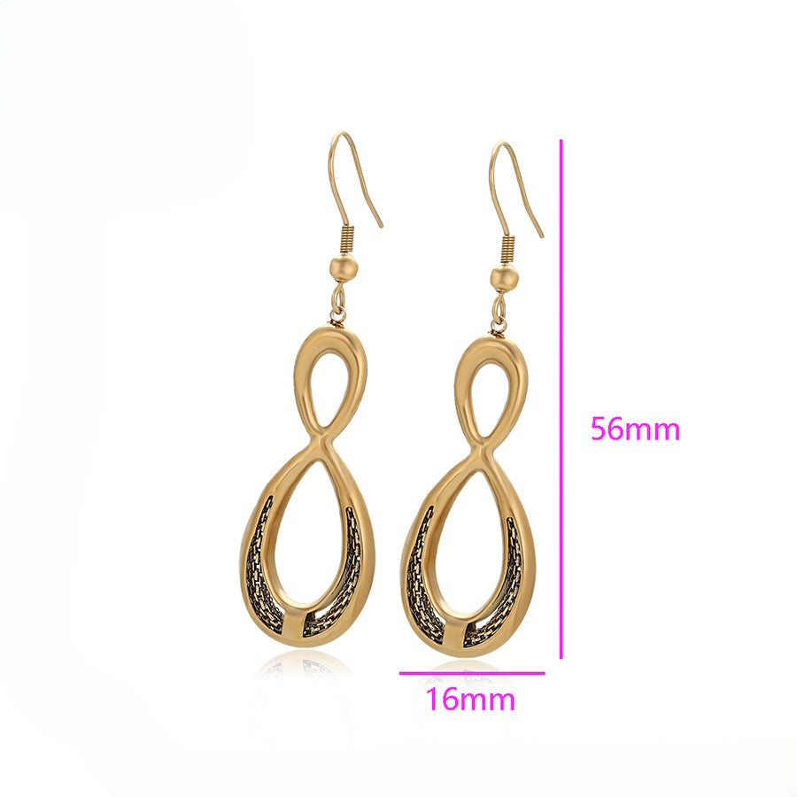 Serenity Antique Gold Infinity Drop Earrings | Textured Mesh Geometric Teardrop Dangle Earrings