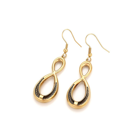 Serenity Antique Gold Infinity Drop Earrings | Textured Mesh Geometric Teardrop Dangle Earrings