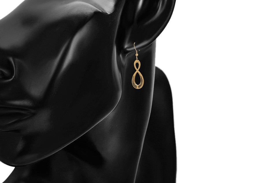 Serenity Antique Gold Infinity Drop Earrings | Textured Mesh Geometric Teardrop Dangle Earrings