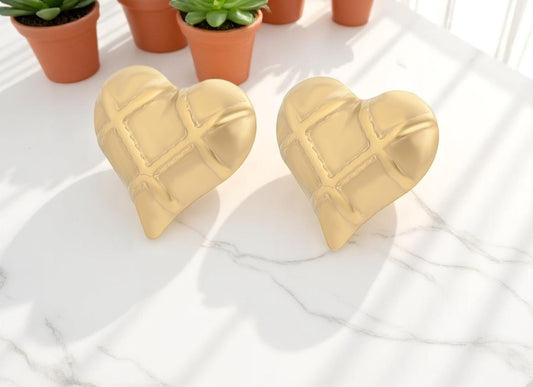 18K Elegant Gold Plated - Quilted Puffy Heart Earrings