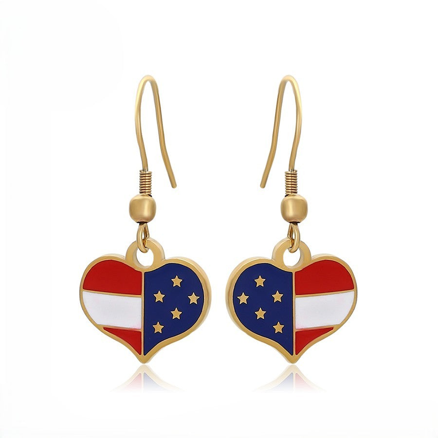 Red White & Blue 14K Gold Plated Patriotic Heart Drop Earrings