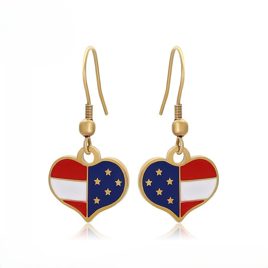 Red White & Blue 14K Gold Plated Patriotic Heart Drop Earrings