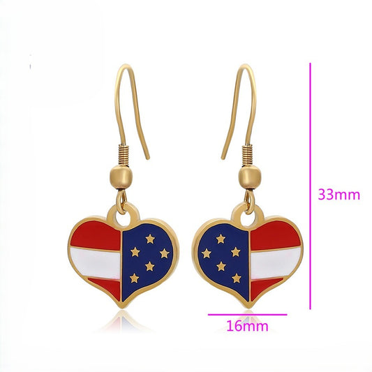 Red White & Blue 14K Gold Plated Patriotic Heart Drop Earrings