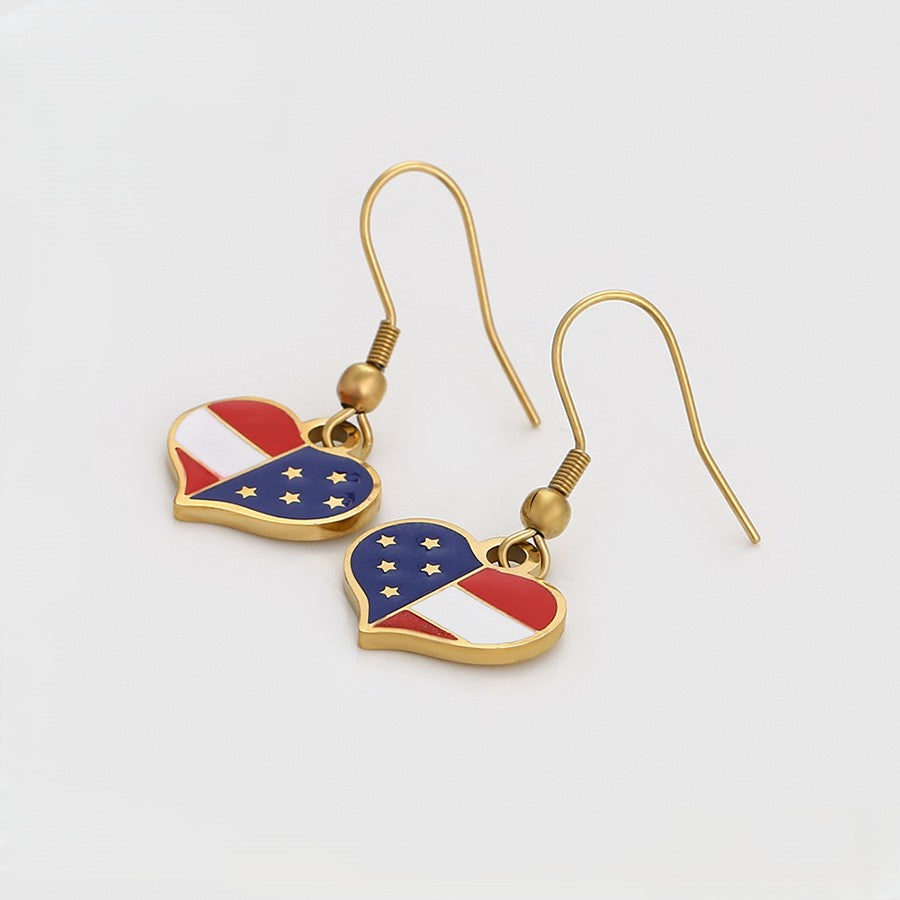 Red White & Blue 14K Gold Plated Patriotic Heart Drop Earrings