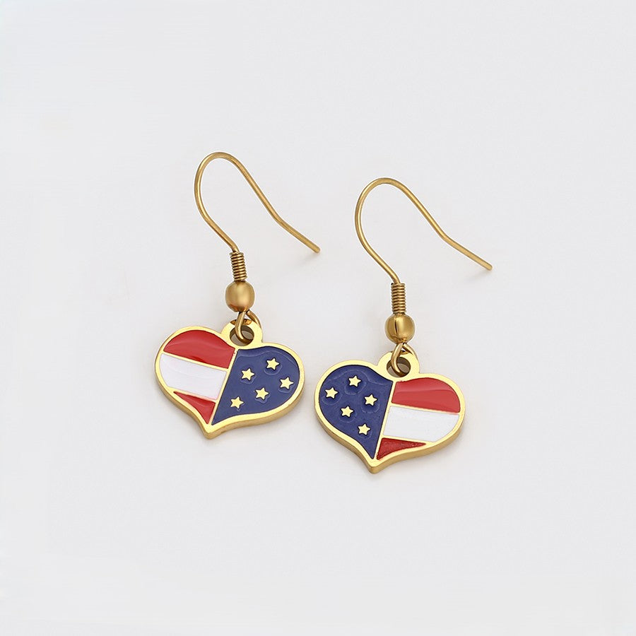 Red White & Blue 14K Gold Plated Patriotic Heart Drop Earrings