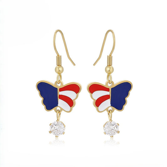 Red White & Blue 14K Gold Plated Patriotic Butterfly Earrings
