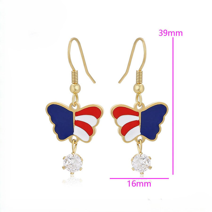 Red White & Blue 14K Gold Plated Patriotic Butterfly Earrings