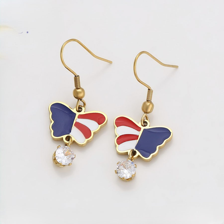 Red White & Blue 14K Gold Plated Patriotic Butterfly Earrings