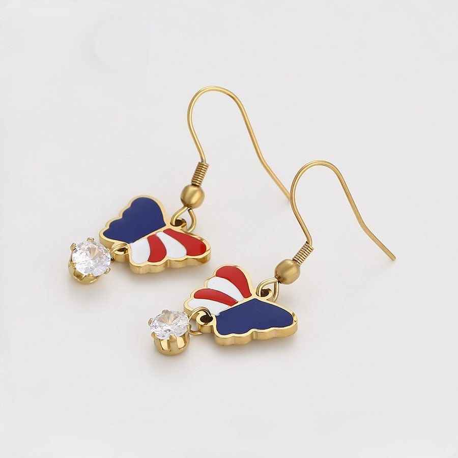 Red White & Blue 14K Gold Plated Patriotic Butterfly Earrings