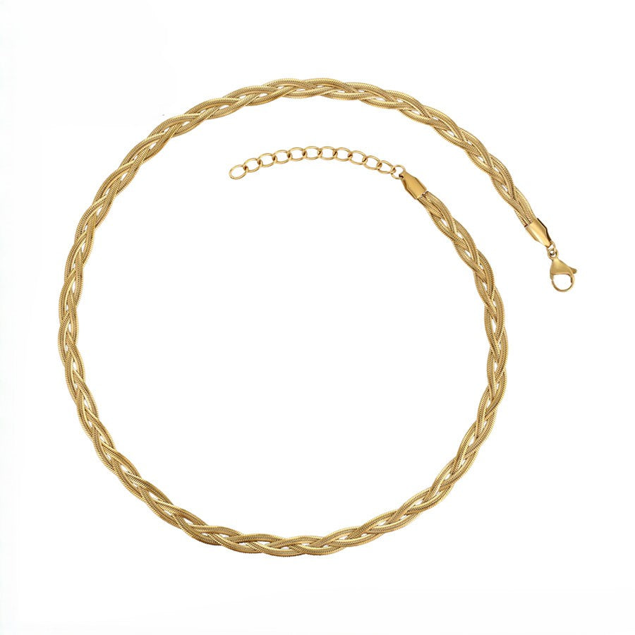 Valencia Braided Herringbone Chain Choker | 14K Gold Plated Woven Triple Strand Snake Necklace
