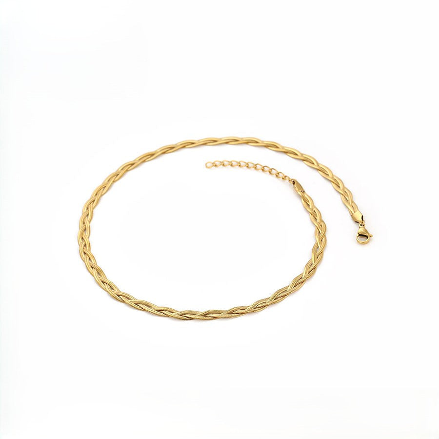 Valencia Braided Herringbone Chain Choker | 14K Gold Plated Woven Triple Strand Snake Necklace