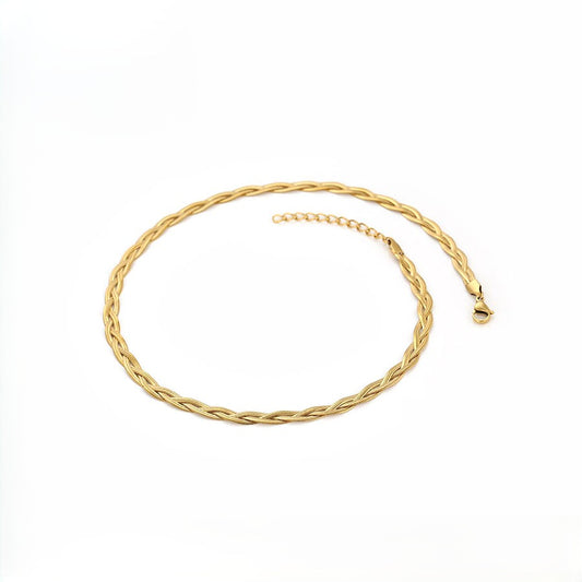 Valencia Braided Herringbone Chain Choker | 14K Gold Plated Woven Triple Strand Snake Necklace