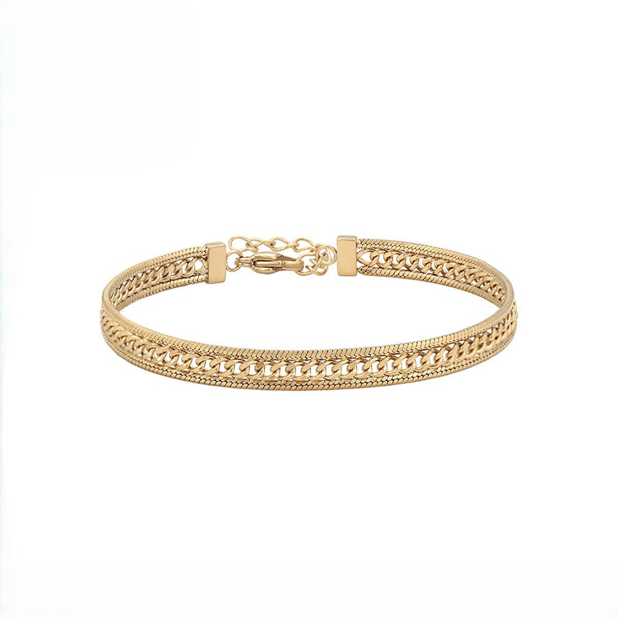 Amalfi Layered Multi-Row Bracelet | 14K Gold Plated Mixed Link Texture Statement Cuff