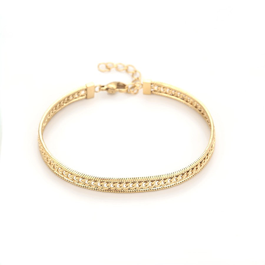 Amalfi Layered Multi-Row Bracelet | 14K Gold Plated Mixed Link Texture Statement Cuff