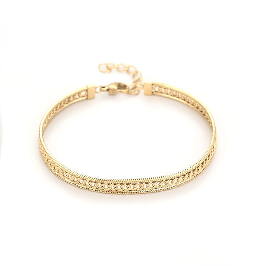 Amalfi Layered Multi-Row Bracelet | 14K Gold Plated Mixed Link Texture Statement Cuff