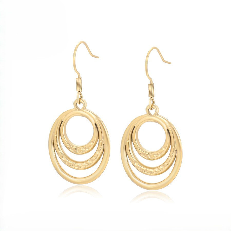 Zaria 14K Gold Plating Concentric Orbit Dangle Earrings | Multi-Tiered Hammered & Smooth Nested Circle Drop Earrings