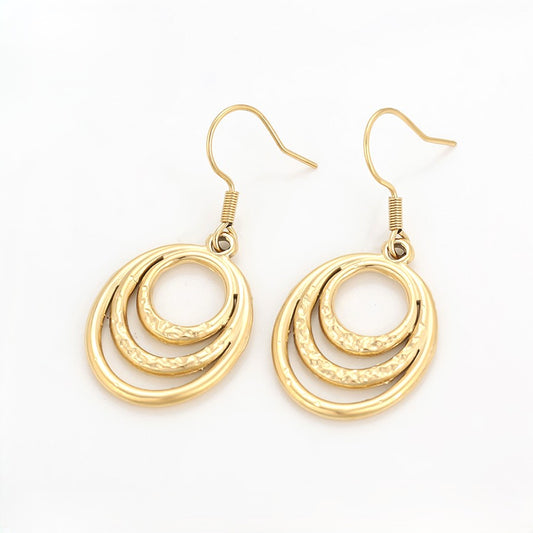 Zaria 14K Gold Plating Concentric Orbit Dangle Earrings | Multi-Tiered Hammered & Smooth Nested Circle Drop Earrings