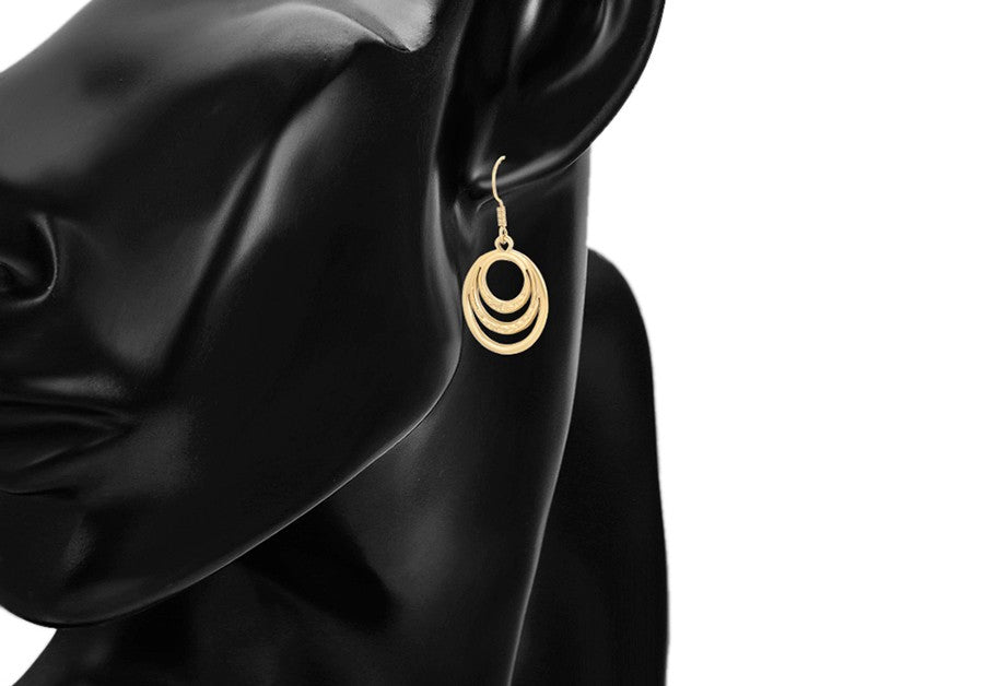 Zaria 14K Gold Plating Concentric Orbit Dangle Earrings | Multi-Tiered Hammered & Smooth Nested Circle Drop Earrings